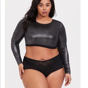 SILVER METALLIC LONG SLEEVE UNDER-IT-ALL CROP TOP